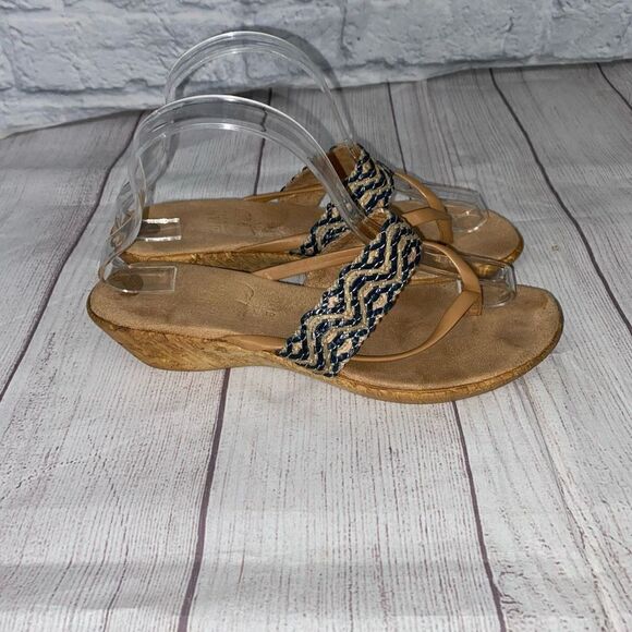Italian shoemaker wedge flip flop sandals w/weave strap sz 8.5 women - Picture 2 of 7